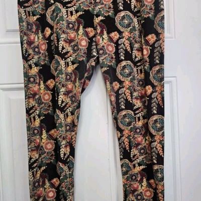 LulaRoe TC Tall & Curvy Leggings Black Floral Print Plus Size Autumn Fall Winter